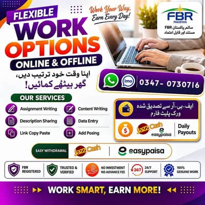 Part time|Full time| |Home Based Work|For Male & Female| Online Jobs