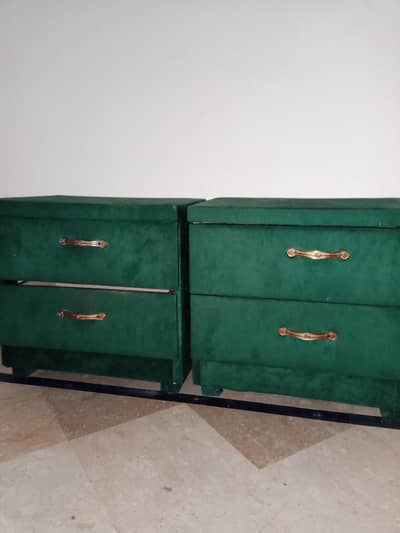double bed two side table green colour