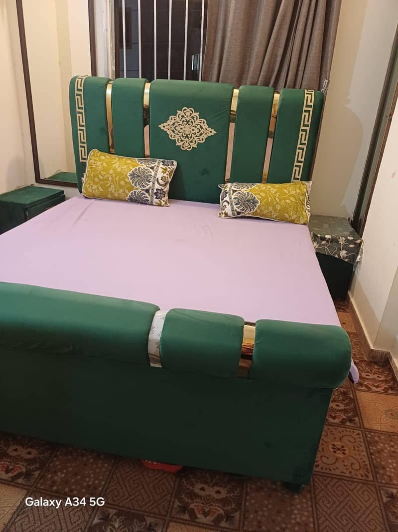 double bed two side table green colour 1