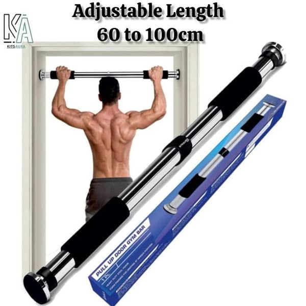 Adjustable Pull Up Bar Heavy Duty Doorway Chin Up Bar Home Gym Fitness Exercise Equipment No Screw Door Frame Workout Bar Iron Steel Upper Body Training Bar for Pull Ups Chin Ups Muscle Strength Exercise Max Load 100KG Non Slip Grip