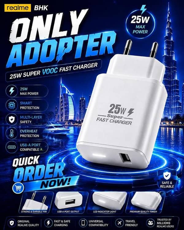 Realme 25W Only Adapter SuperVOOC Fast Charger - Max Power Super Fast Charging Wall Charger Premium Quality Mobile Adapter with Smart Protection & Multi-Layer Safety (White, Yellow, Black)