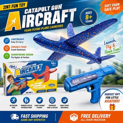 2-in-1 Catapult Airplane Launcher Toy for Kids |  Glider Aircraft Gun