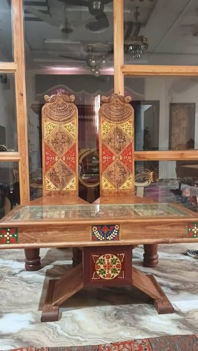 Traditional wood chairs and table