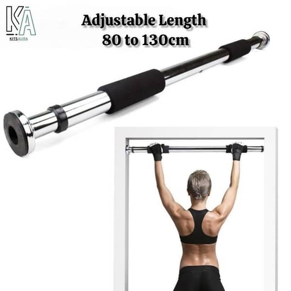 Iron Door Way Gym Bar – Adjustable Pull Up Bar for Doorway | Chin Up Bar Rod Stand for Home Gym Fitness, Adults & Kids | Door Pullup Bar with Strong Grip Handles
