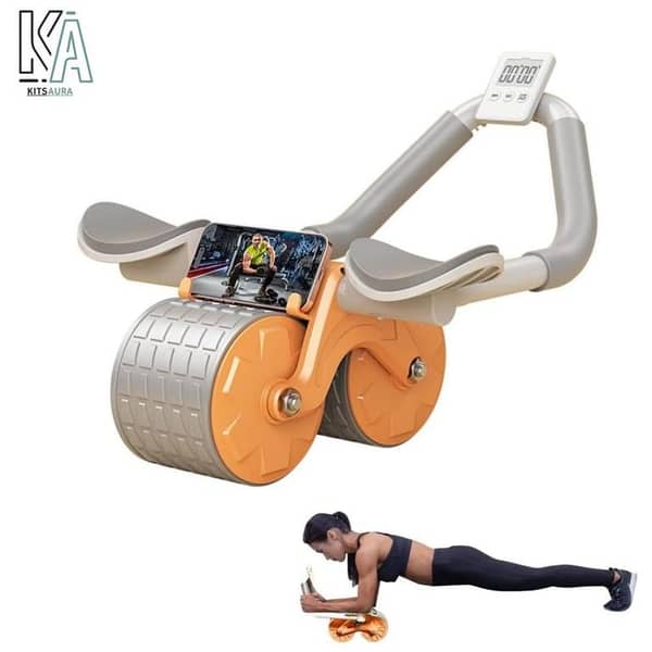 Automatic Rebound Ab Roller Wheel with Elbow Support – Dual Wheel Abdominal Exercise Roller for Core Strength Training & Belly Fat Workout | Smart Braking Ab Wheel with Phone Holder | Home Gym Fitness Equipment for Men & Women