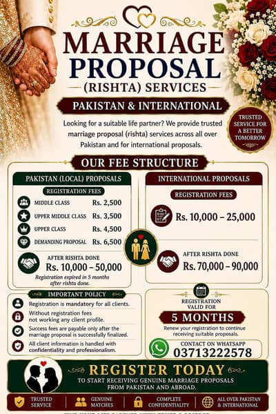 Marriage Proposal (Rishta) Services – Pakistan & International