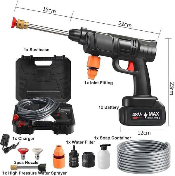 Portable High Pressure Washer with battery and 5M Tube, Wireless Car Pressure Washer Gun,
