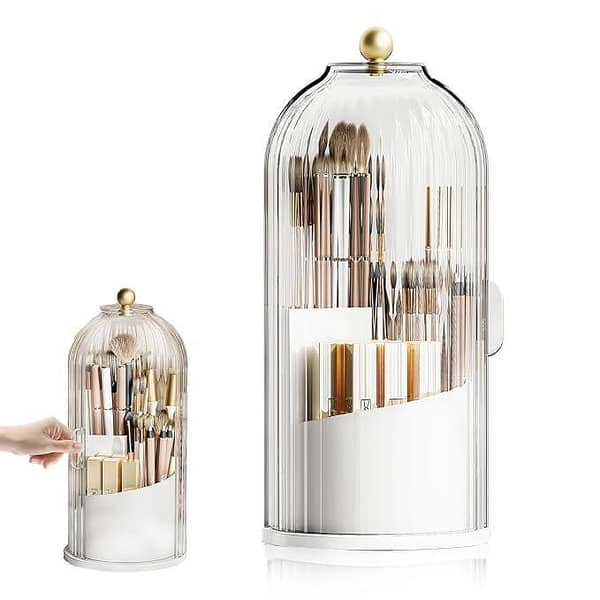 Makeup Brush Holder Organizer with Lid, 360° Rotatable Makeup Brushes Storage Case