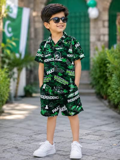 14 august 2 piece suite banak printed shirt and shorts shet