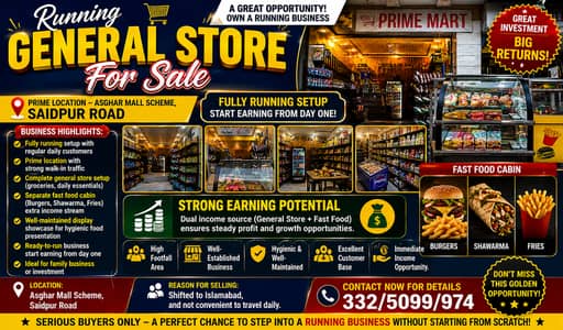 Running General Store | Fast Food Business | for Sale
