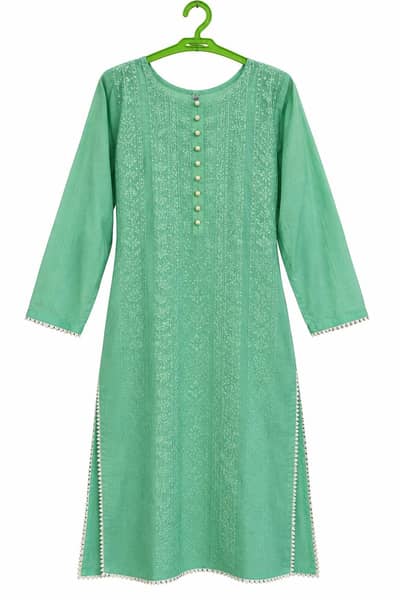 Stitched Green & White Embroidered 3PC Suit