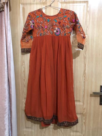 orange long frock and dupatta