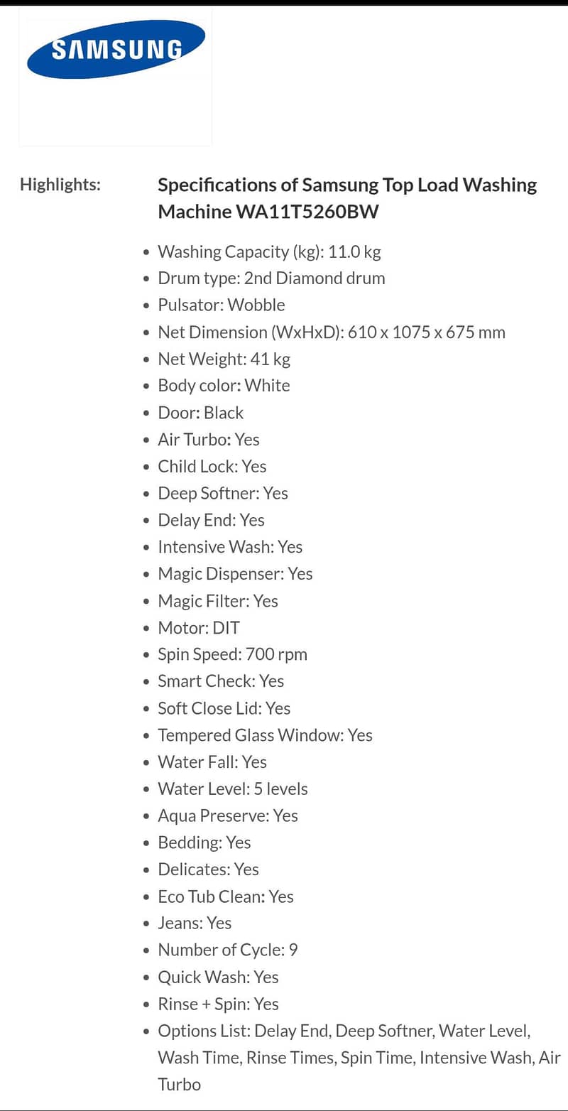 Samsung fully automatic washing machine 11kg 2