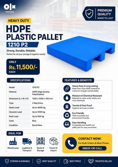 HDPE Plastic Pallets 1210 P2 (Used)– Heavy Duty | Excellent Condition