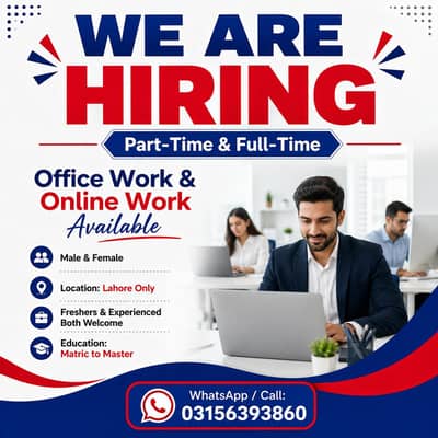 We are hiring male,female and freshers for part time and full time