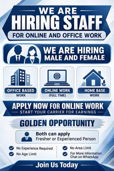 Hiring staff for online and office work 2n
