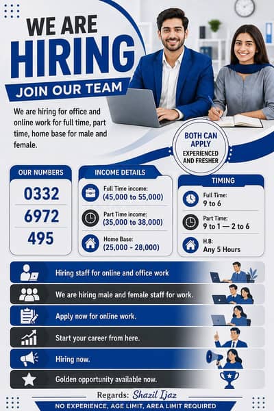 we are hiring for office and online work for male and female