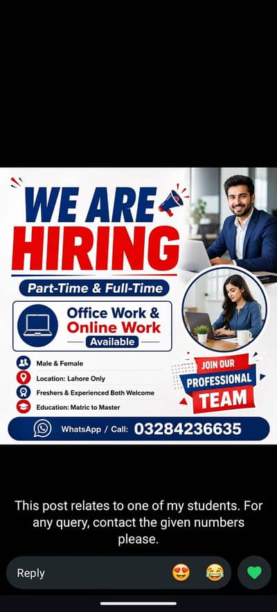 OFFICE WORK AND PART TIME WORK AVAILABLE FOR MALES AND FEMALES