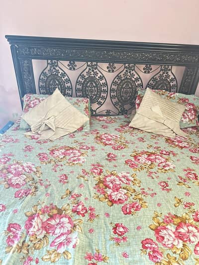 Heavy Wrought Iron Double Bed with Dressing Table & Mattress