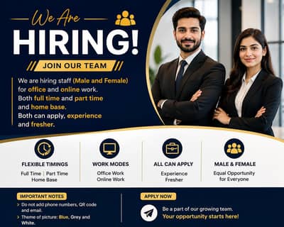 We are hiring male and female for work.