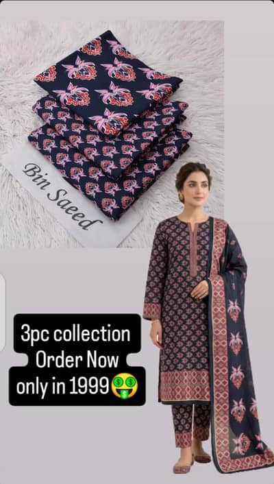 3pc Lawn suit Bin Saeed