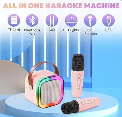 Portable LED Wireless Bluetooth Karaoke Speaker with Dual Microphones