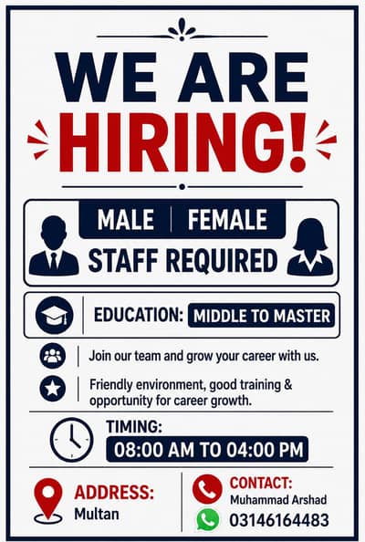 Urgent staff required for office department = 0328/54/13/664