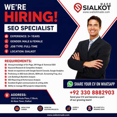 Hiring: SEO Specialist (3+ Years Experience) – Male & Female