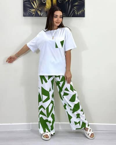 women printed green white suit polyester dry fit medum to xl