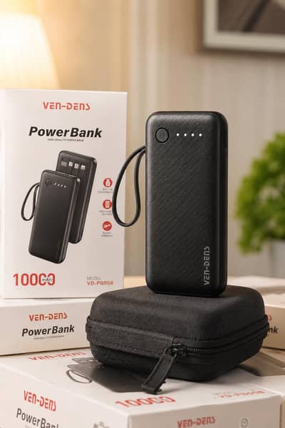 VEN-DENS 10000mAh Power Bank | Built-in Charging Cable | New