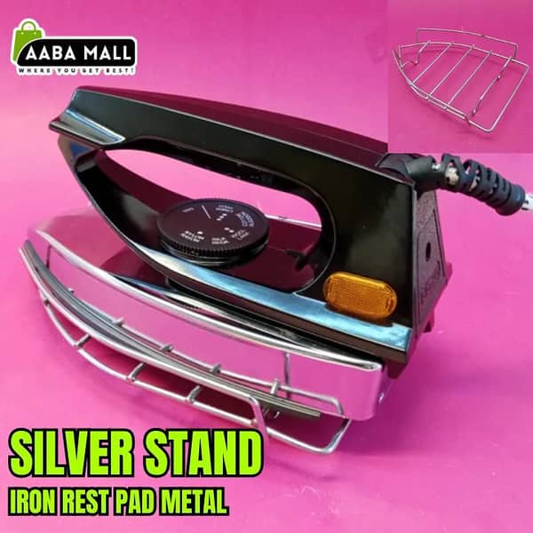 Silver Stand Iron Rest Pad – Heat Resistant Iron Holder for Laundry Board & Steamer | Durable Metal Steel Ironing Accessory iron rest pad, silver iron stand, ironing board iron holder, metal iron stand, steel iron rest