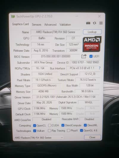 AMD Radeon RX 560 4GB Graphics Card