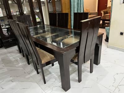 8 Seat pure wood dinning table Sofa set and cupboard