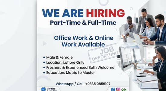 NEED MALE AND FEMALES STAFF FOR OFFICE WORK AND ONLINE WORK