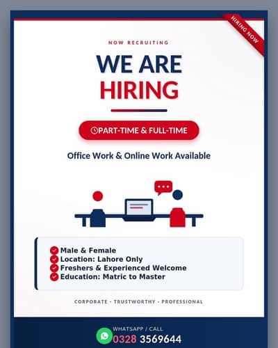 WE HIRING MALE AND FEMALES STAFF FOR OFFICE WORK