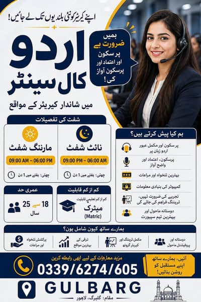 Urdu call center hiring for morning and night shift