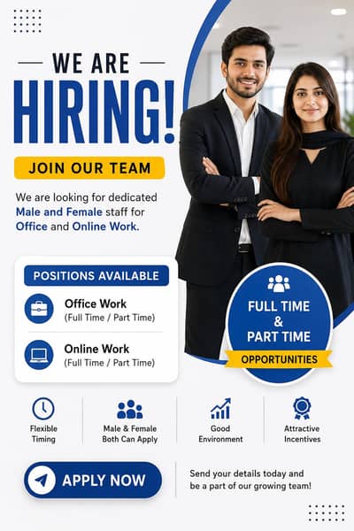 we are hiring male and female staff for office and online work