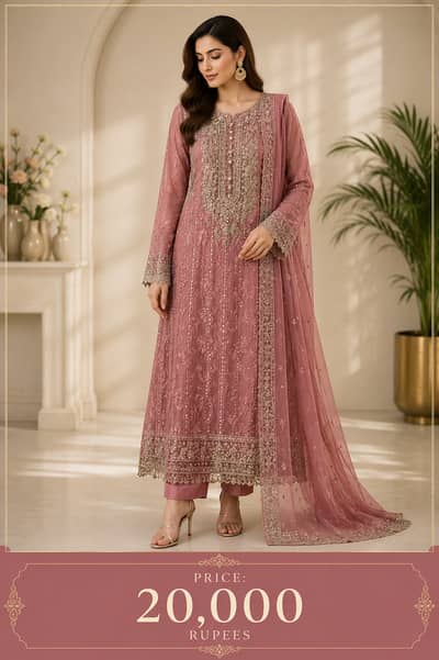 maxi dress Rose Gold Elegance – Heavily Embroidered Festive Kurti
