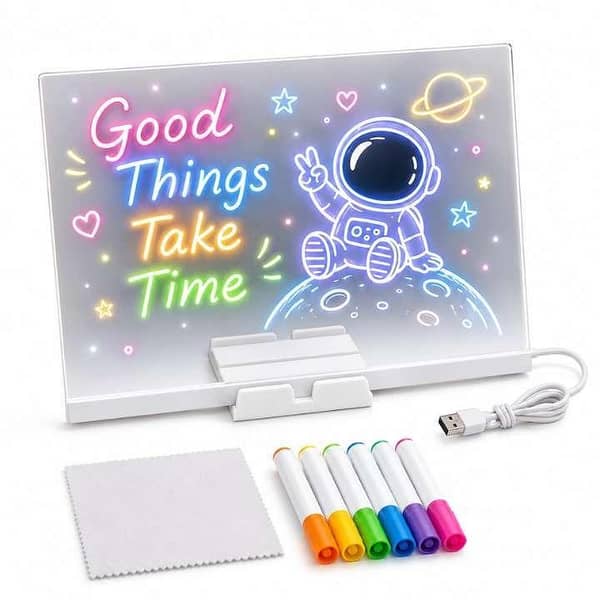 LED Notice Board with Colors | Illuminated Acrylic Message Board | LED Drawing Pad & Light‑Up Notepad with Stand