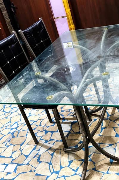 6 Seater Dining Table with 6 Chairs - 12mm Glass
