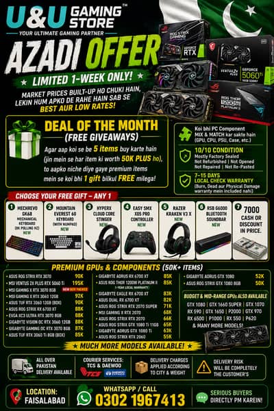 AZADI OFFER  Gaming GPUs | RTX 3070, 3060, RX 6700XT | FREE GIFT