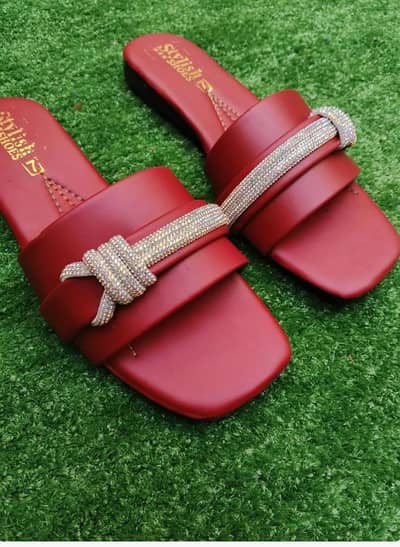 Maroon Rhinestone Buckle Flip Flop for Women