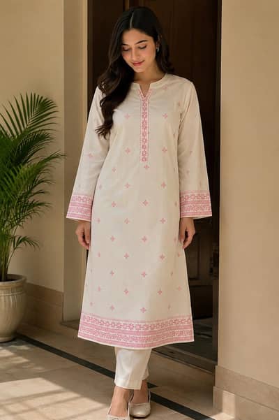 Elegant Pink & Ivory Printed Paste Lawn Shirt