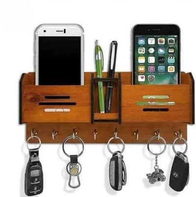 Wooden Mobile & Key Holder with Hooks