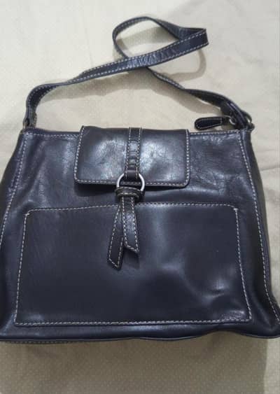 `Original Lakeland Leather Navy Blue Shoulder Bag`
