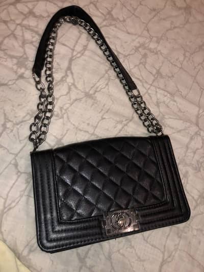 Chanel inspired Black Quilted Chain Crossbody Bag - "Boy Bag" Style
