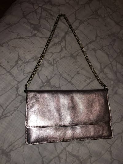 Bata Metallic Rose Gold Chain Crossbody/Clutch Bag