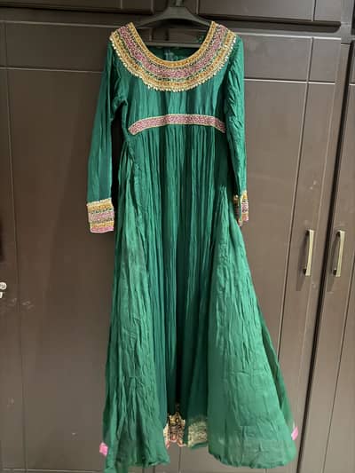 Green long frock with work