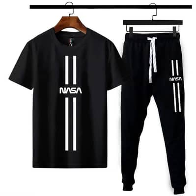 NASA Print Track Suit for Men Cotton Black White