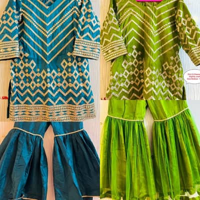 2 Fancy Wedding Shirts & Gharara for Sale Color Pear Green  & Teal